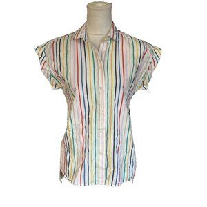 J. Crew  Womens Shirt Rainbow Stripe Cap Sleeve Button Down Office Casual Sz XS